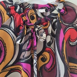 MADISON | RETRO PATTERNED BLOUSE W/BOW, SZ XL